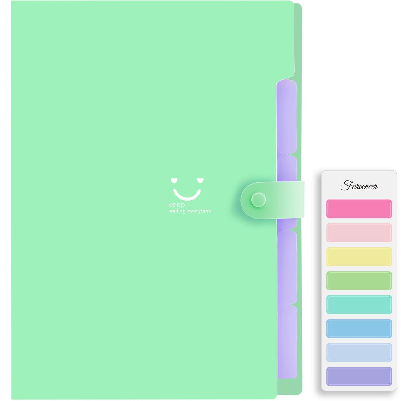 Forvencer Accordion File Organizer, Letter Size, 5 Pocket Expanding File Folder, Cute File Folder with Labels, Portable File Organizer for School Office Supplies, Folders for Documents, Green